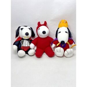 Vintage Lot Of 3 Whitman Halloween Snoopy Peanuts Plush Stuffed Devil Vampire 7"